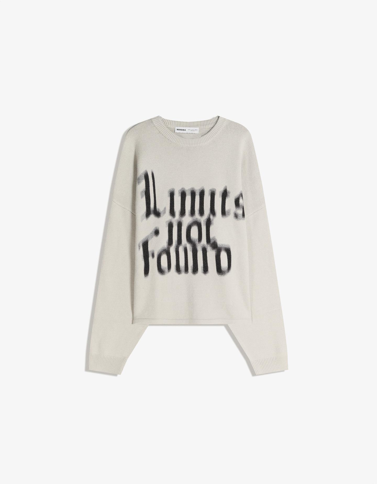Bershka sweter z nadrukiem biały złamany