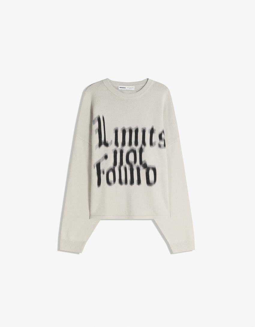 Pullover mit Print-Grbrochenes Weiss