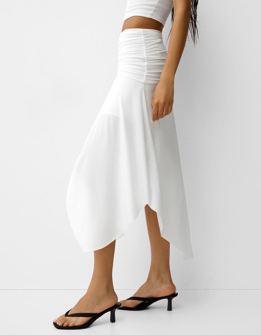 تنورة متوسطة الطول بخصر بزمة-أبيض-3