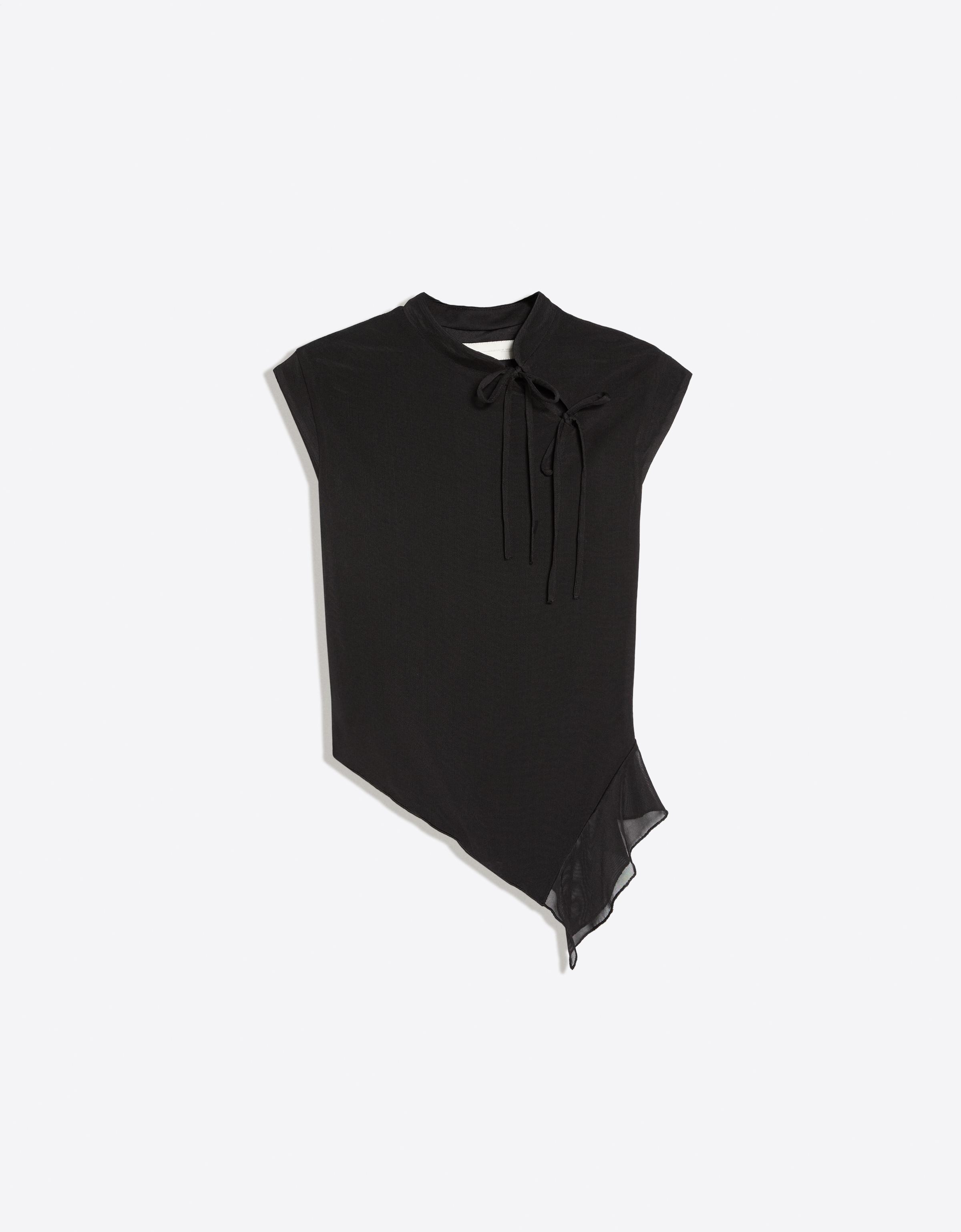 Short sleeve tulle polka dot T-shirt — Black