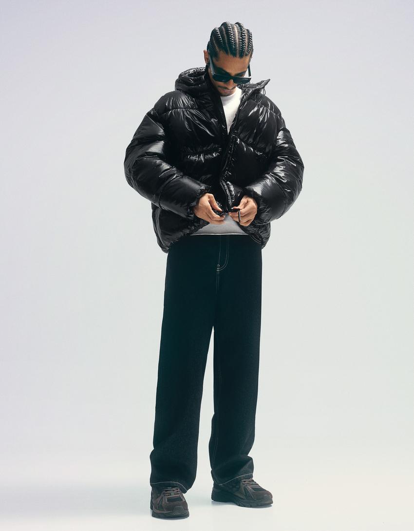 Puffy-Jacke mit Kapuze-Schwarz