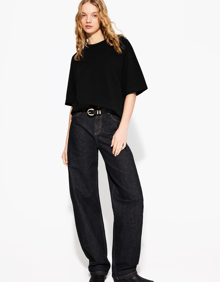 Oversize short sleeve heavy cotton T-shirt-Black