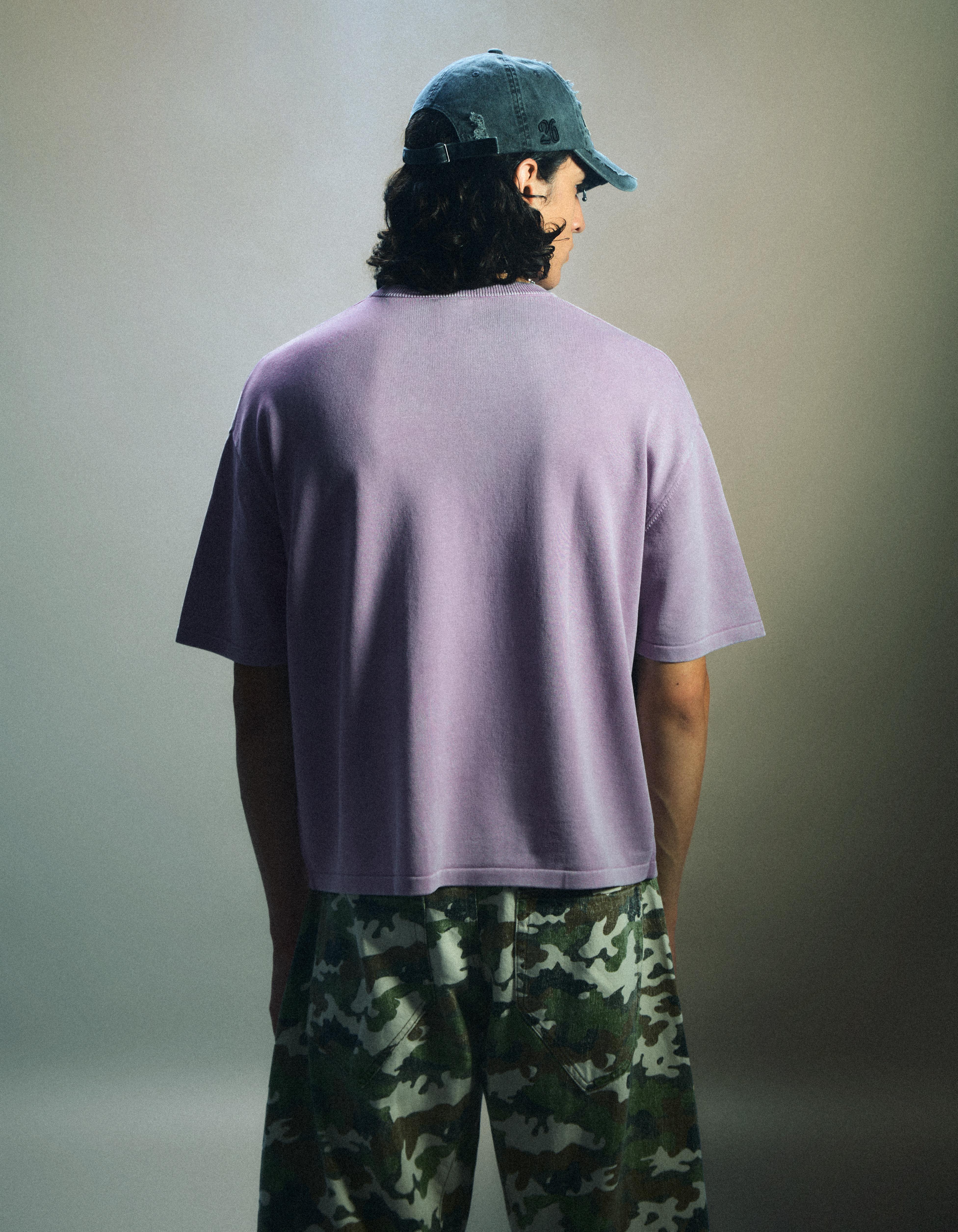 Short sleeve washed effect embroidered T-shirt — Violet