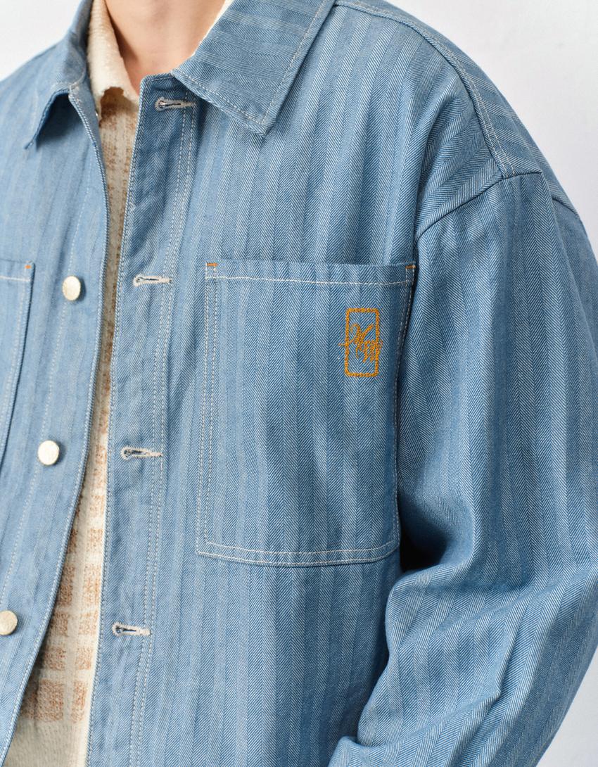 Giubbotto denim a righe-Azzurro Chiaro
