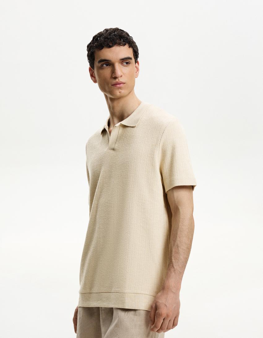 Textured polo shirt-Camel
