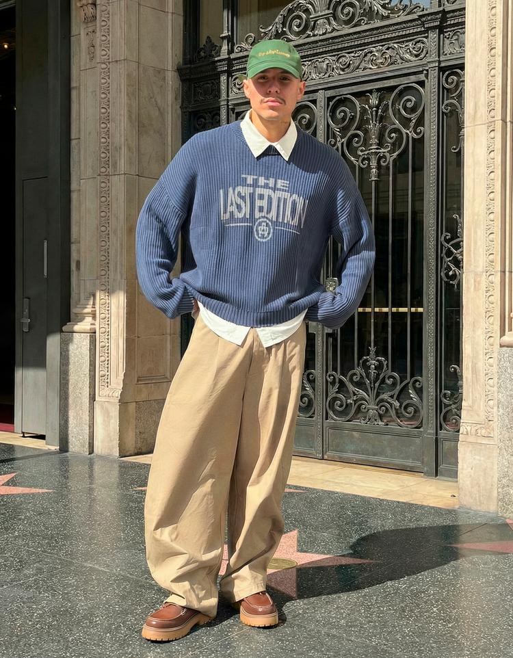 Bisiklet yaka boxy fit baskılı kazak