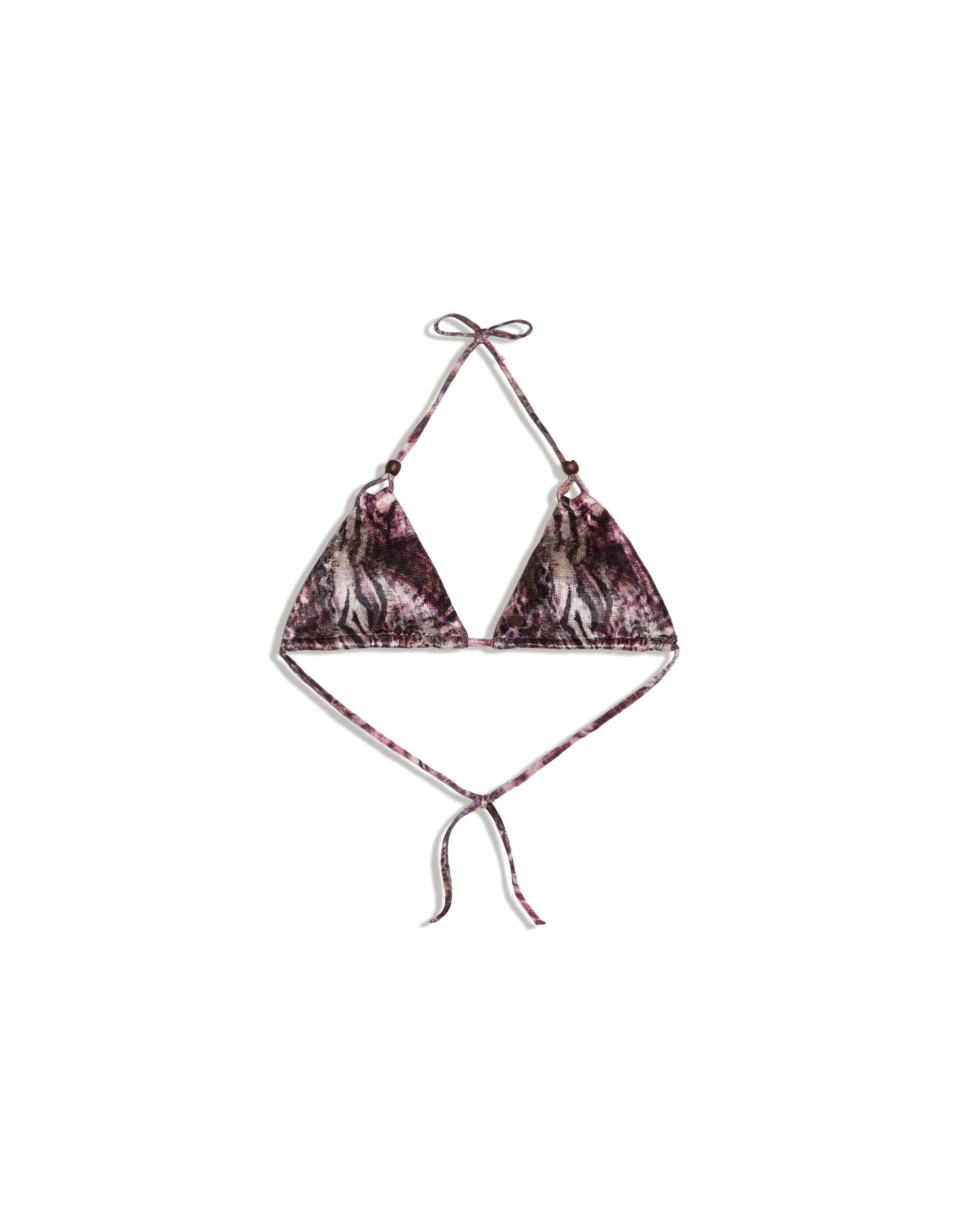 Printed mesh triangle bikini top — Maroon