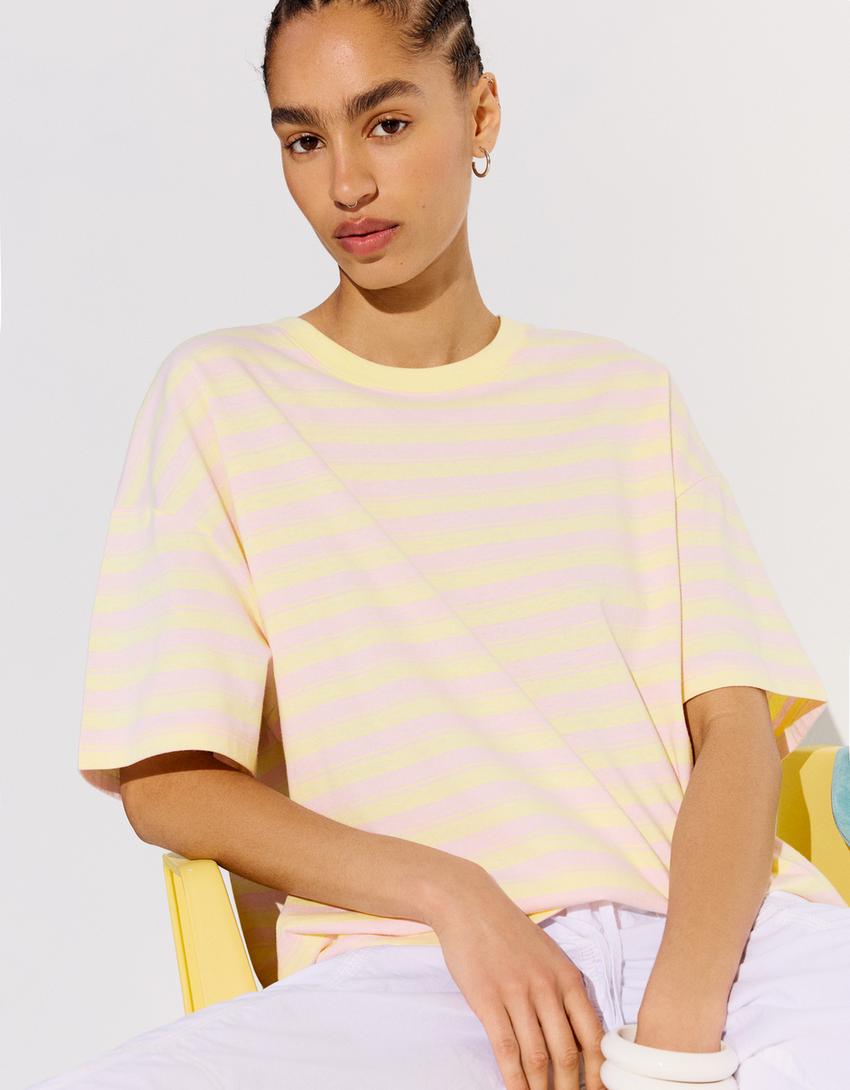 Gestreiftes Boxy-Shirt-Gelb