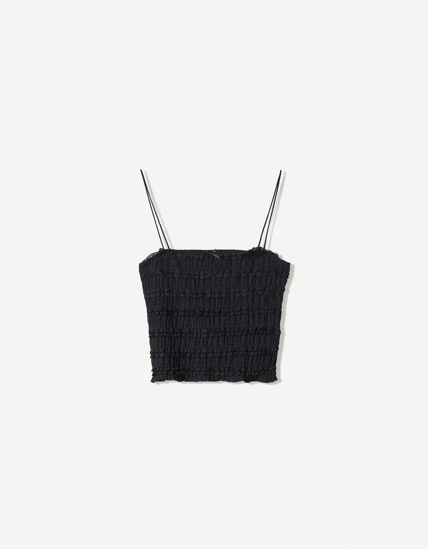 Ensemble top et short gaufré-Noir-4