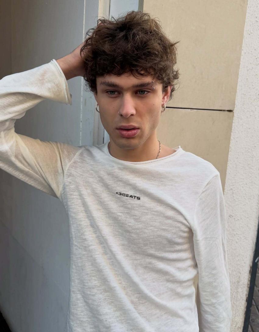 T-shirt manches longues à imprimé-Blanc