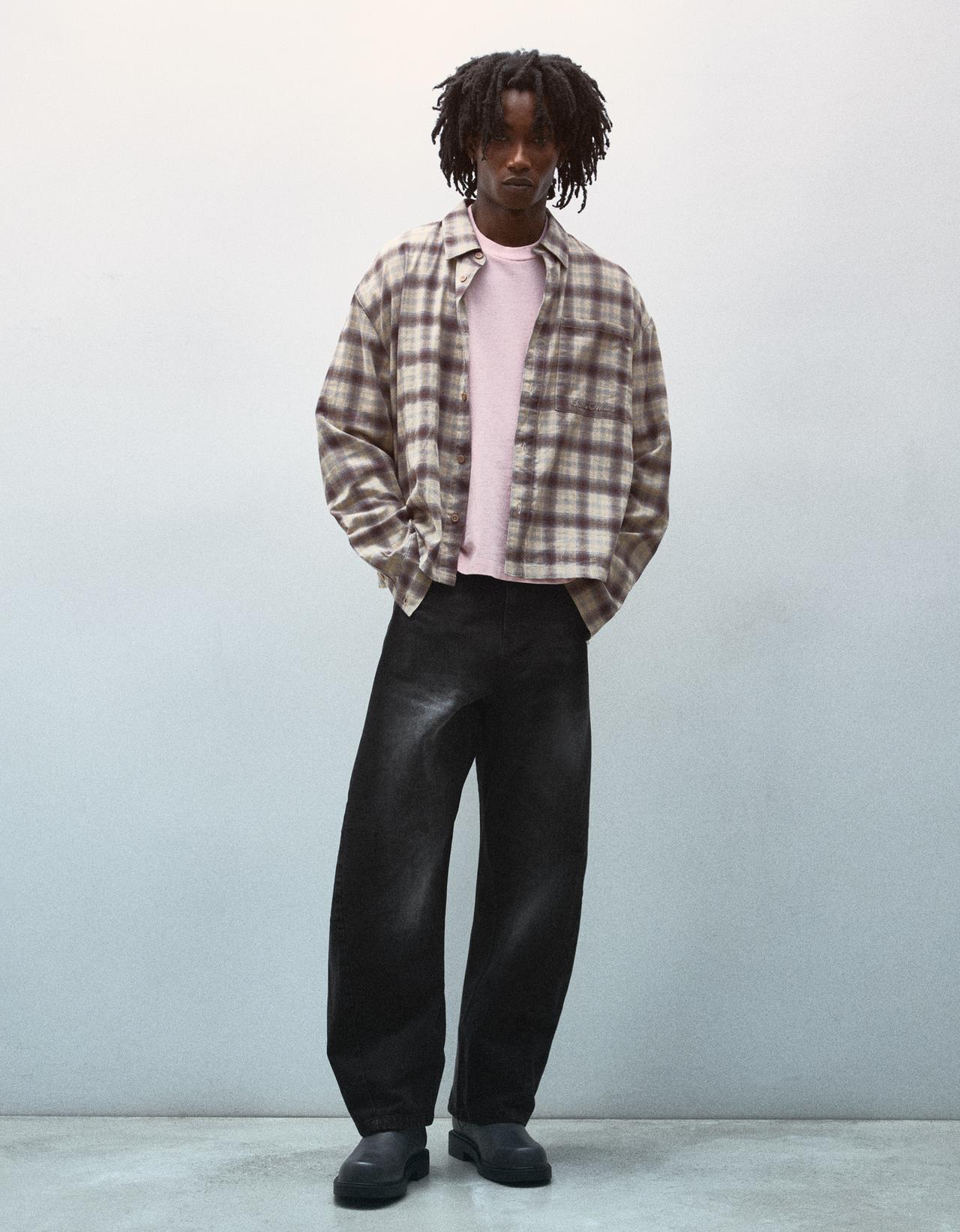 Checked long sleeve shirt — Brown