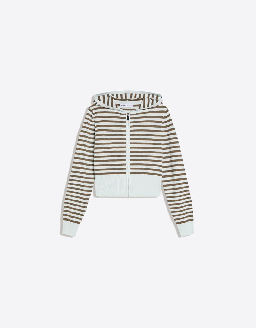 Çizgili kapüşonlu sweatshirt-Mavi