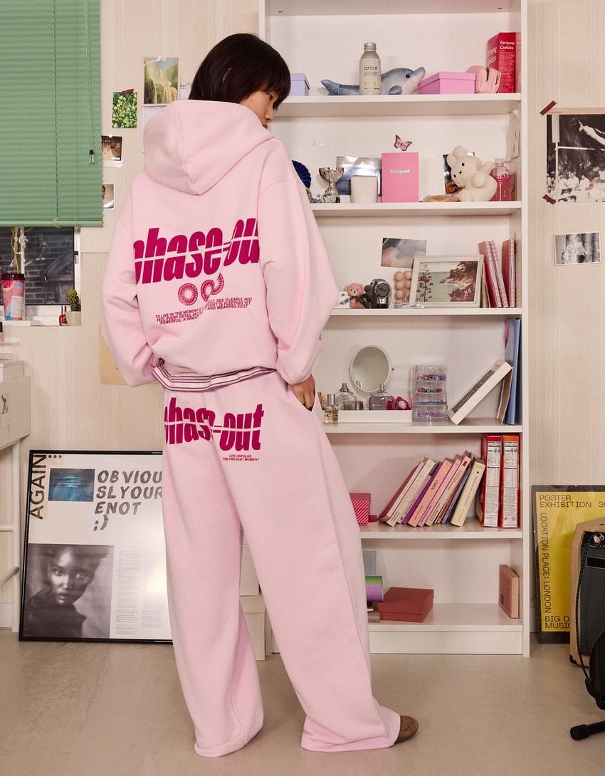 Printed wide-leg plush trousers-Pink