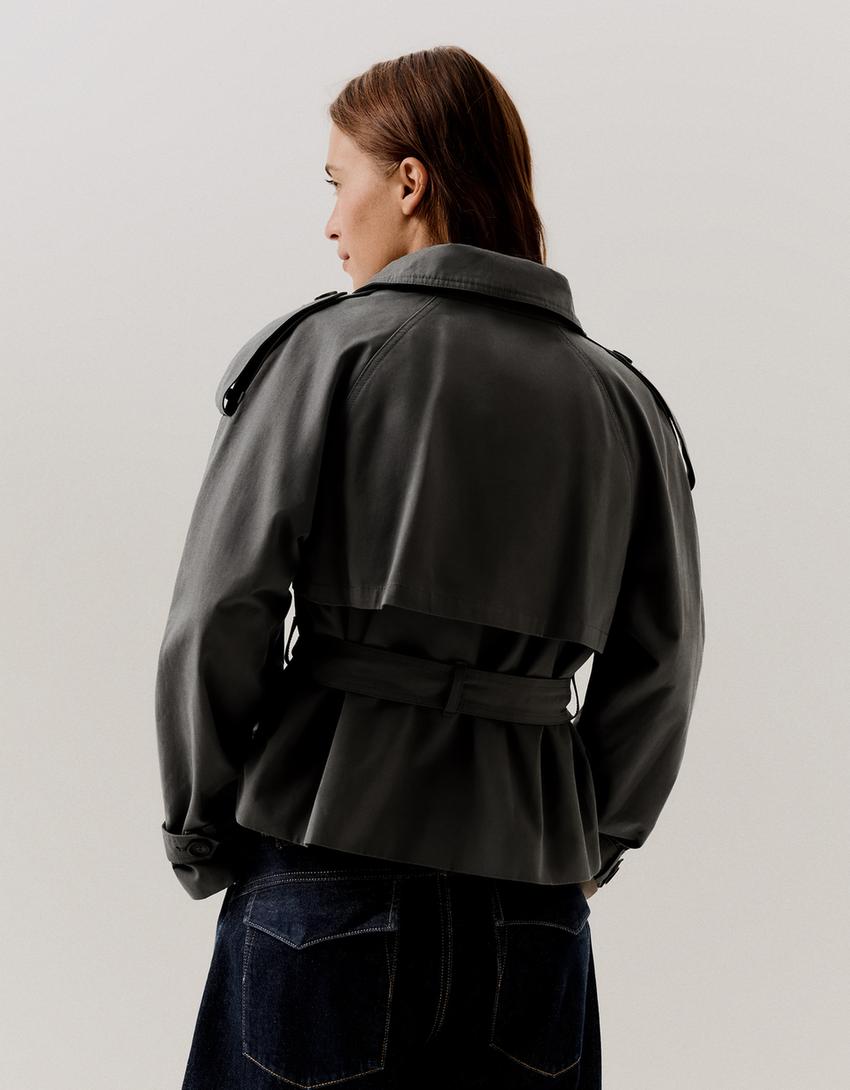 Funnel neck trench coat-Dark grey