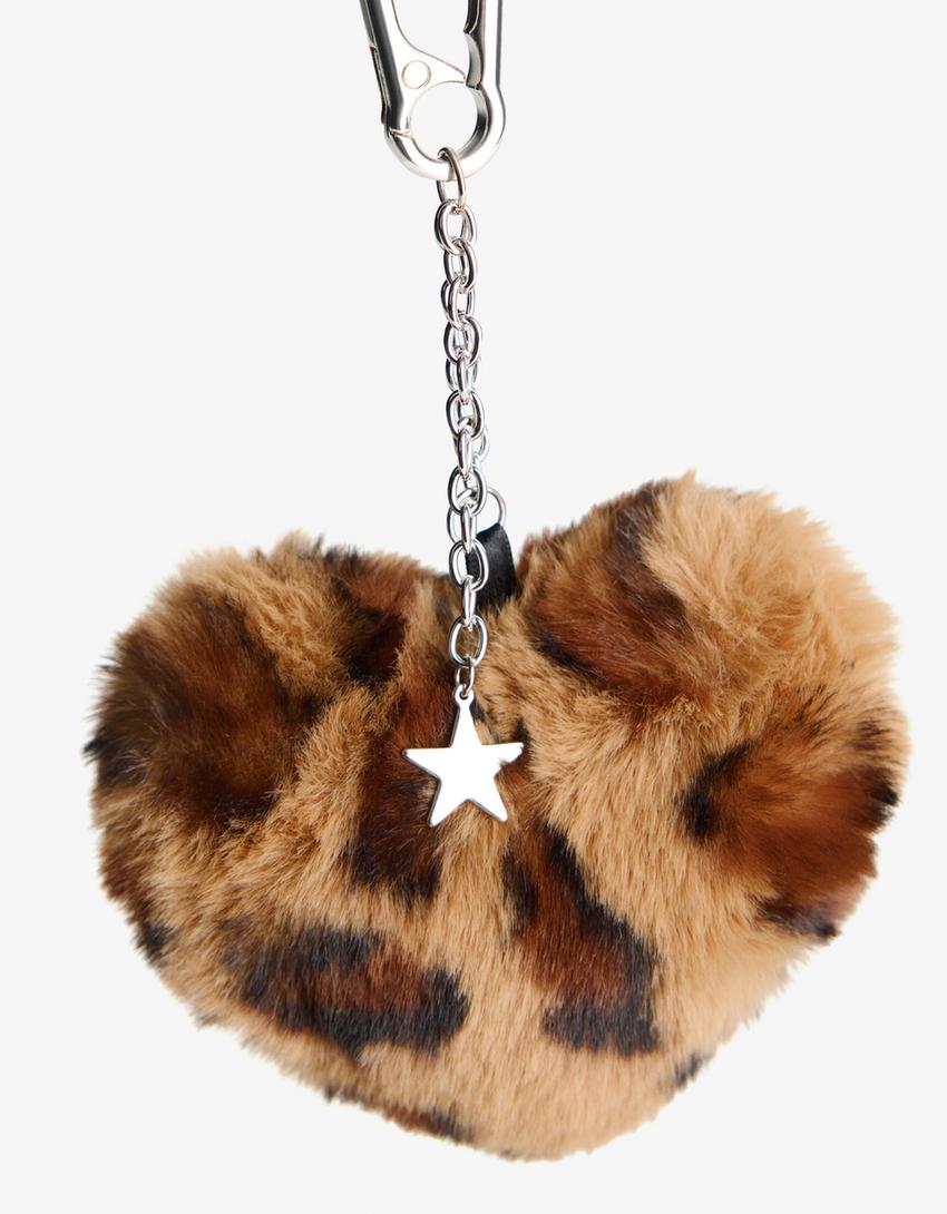 Breloc inimă animal print-Maro