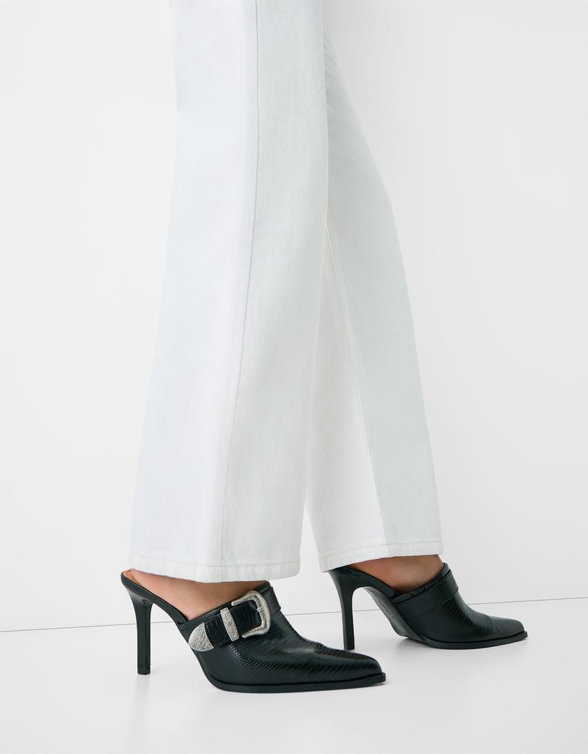 Mule tacão fino detalhe fivela cowboy-Preto-1