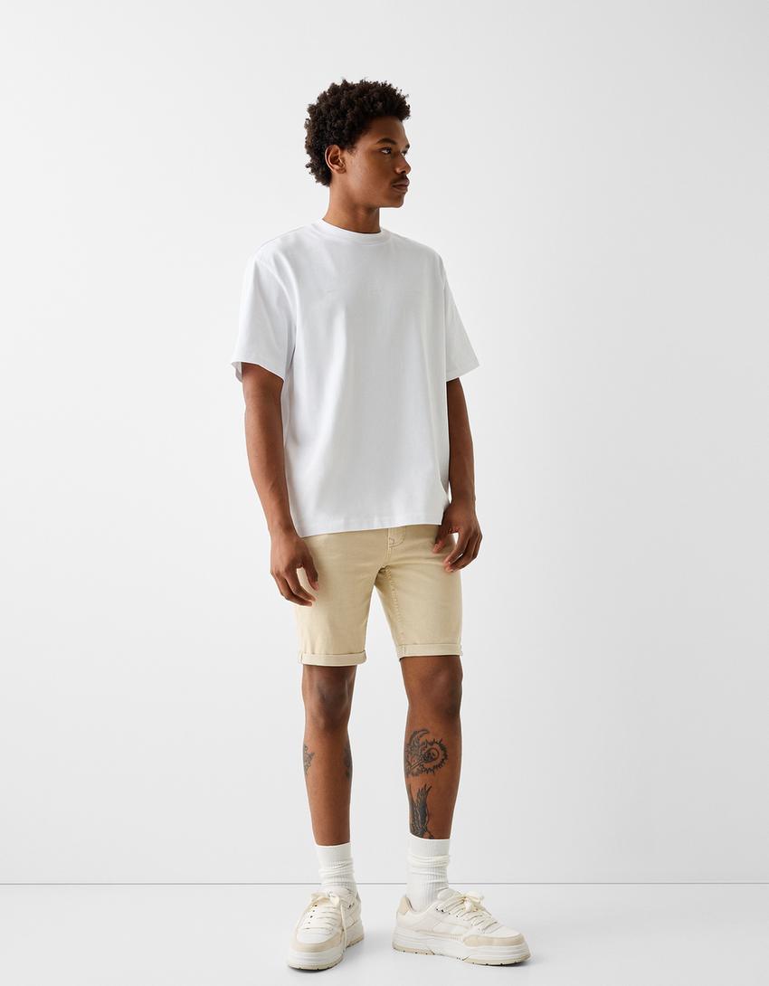Bermuda denim retroussé-Beige-0