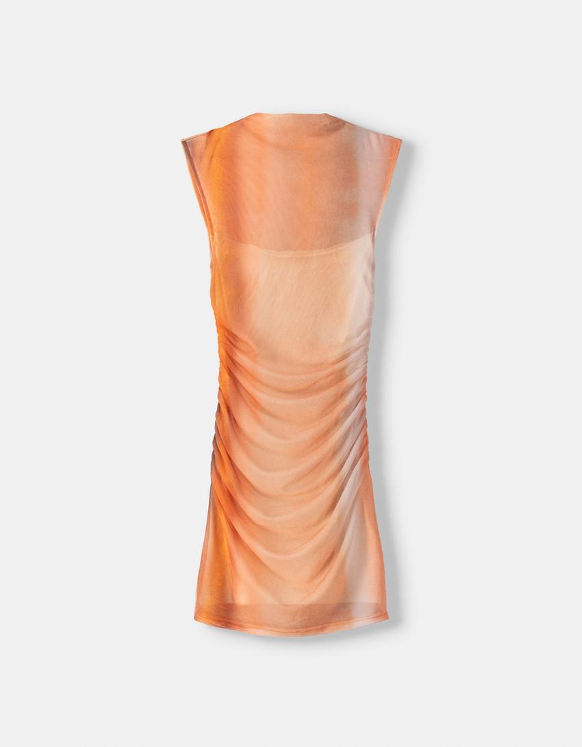 Mini-robe sans manches col montant imprimé-Orange-5