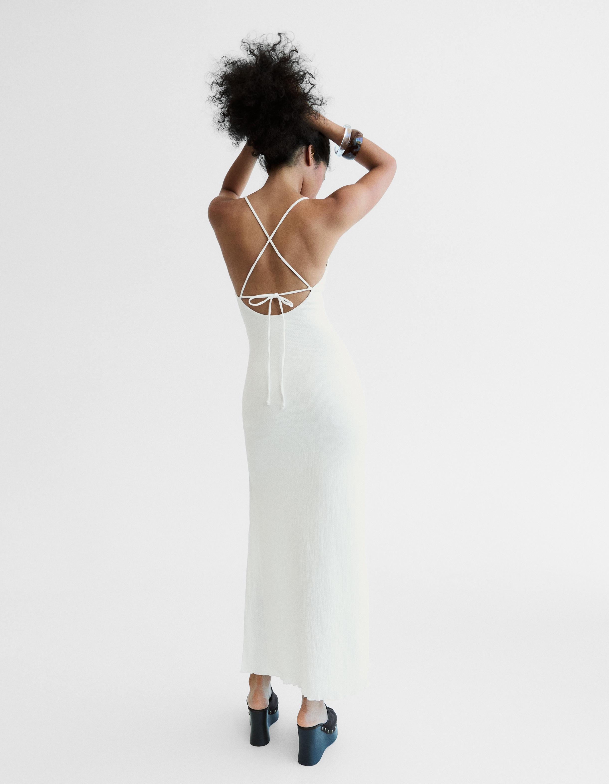 Rustic strappy midi dress — Cream
