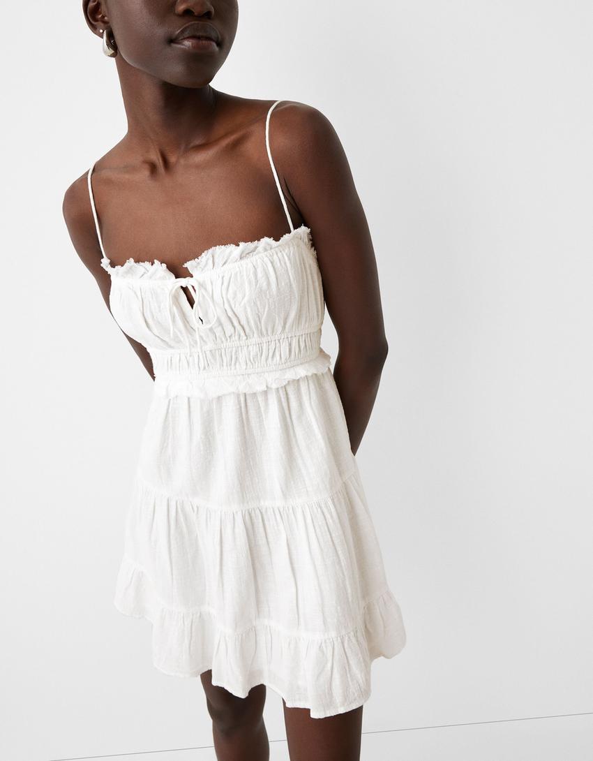 Mini-robe rustique volants-Blanc-2
