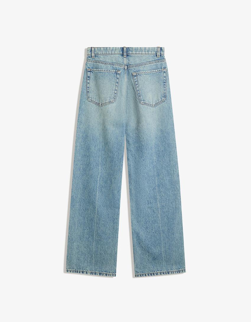 Straight wide leg jeans-Gewassen blauw-4