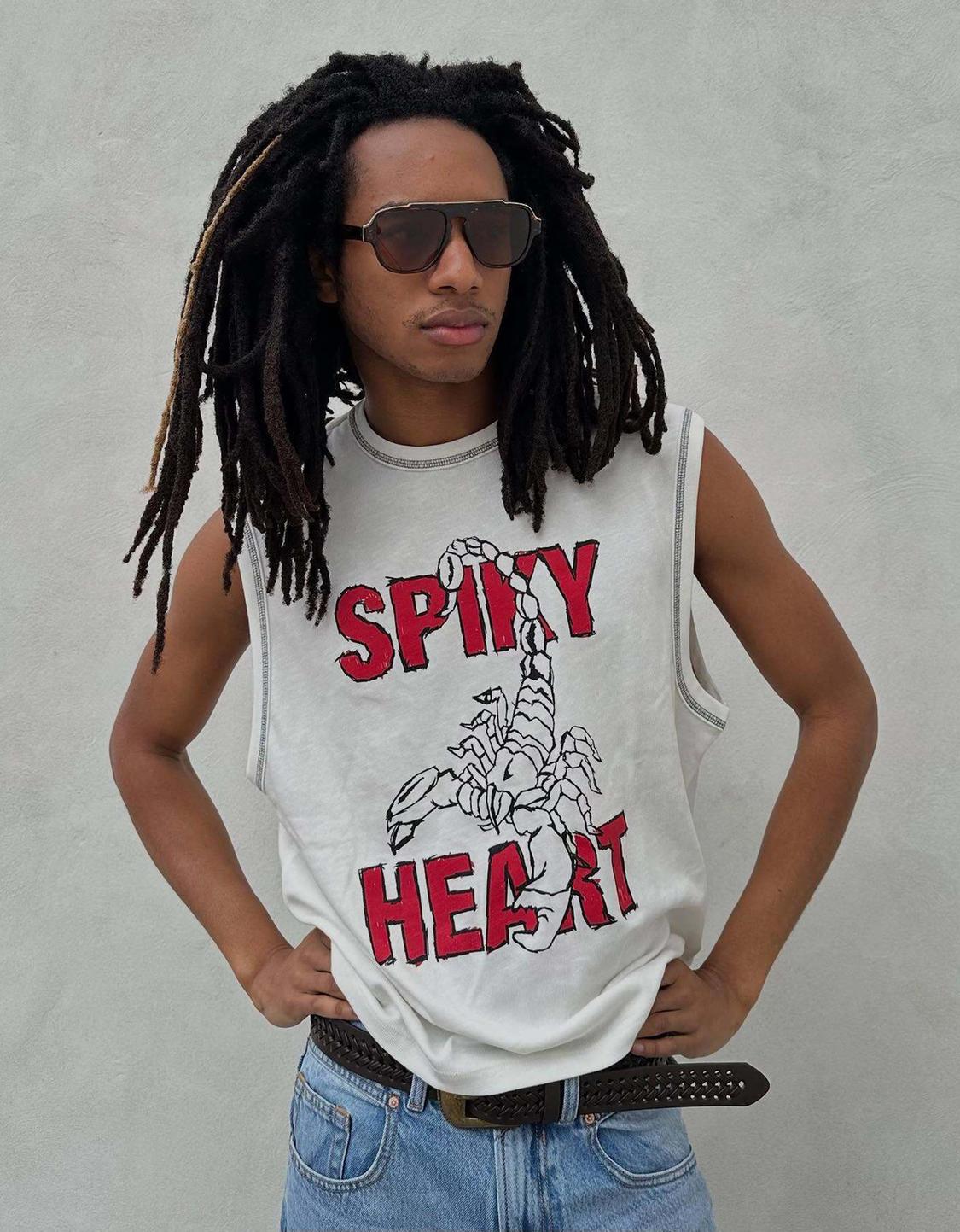 Slub effect print sleeveless T-shirt