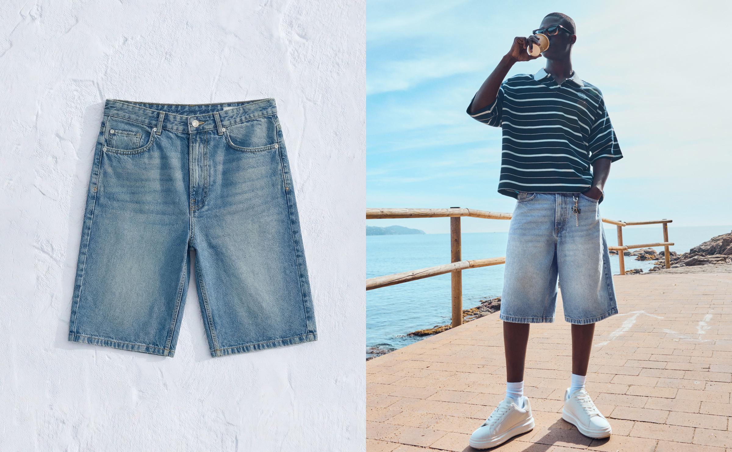 Baggy fit denim bermuda - Görsel 20