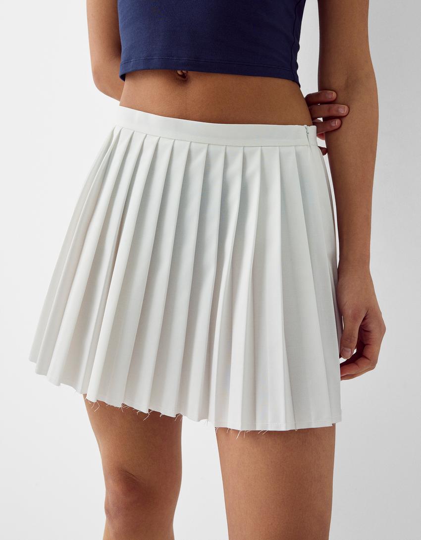 Mini-jupe plissée-Blanc-3