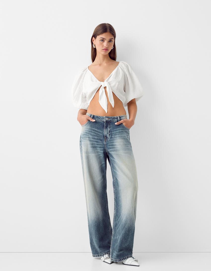 Textured shirt with knot-White-3