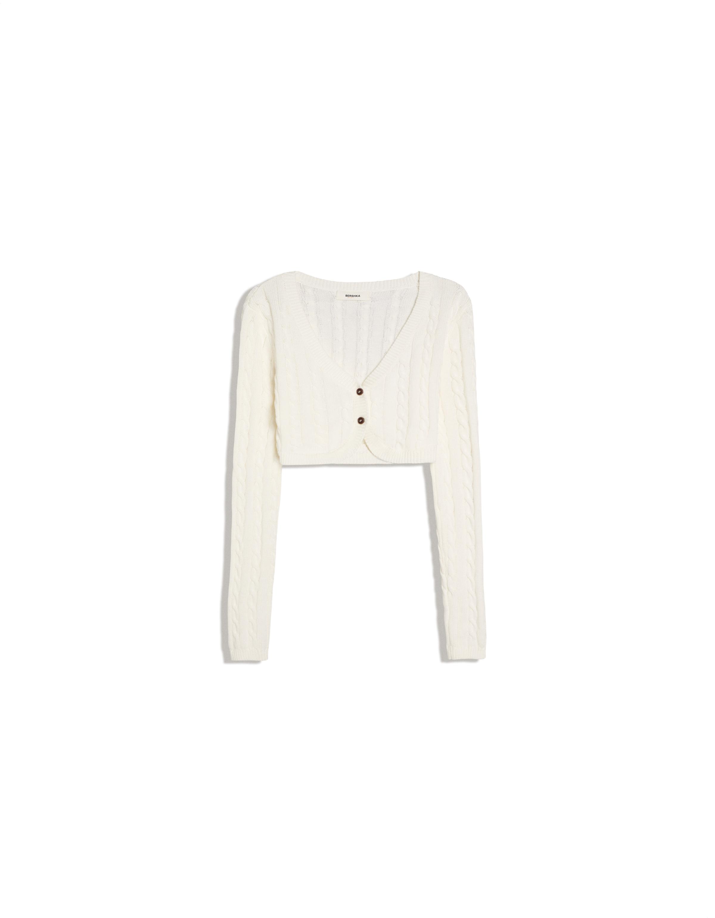 Cropped cable-knit cardigan — Cream