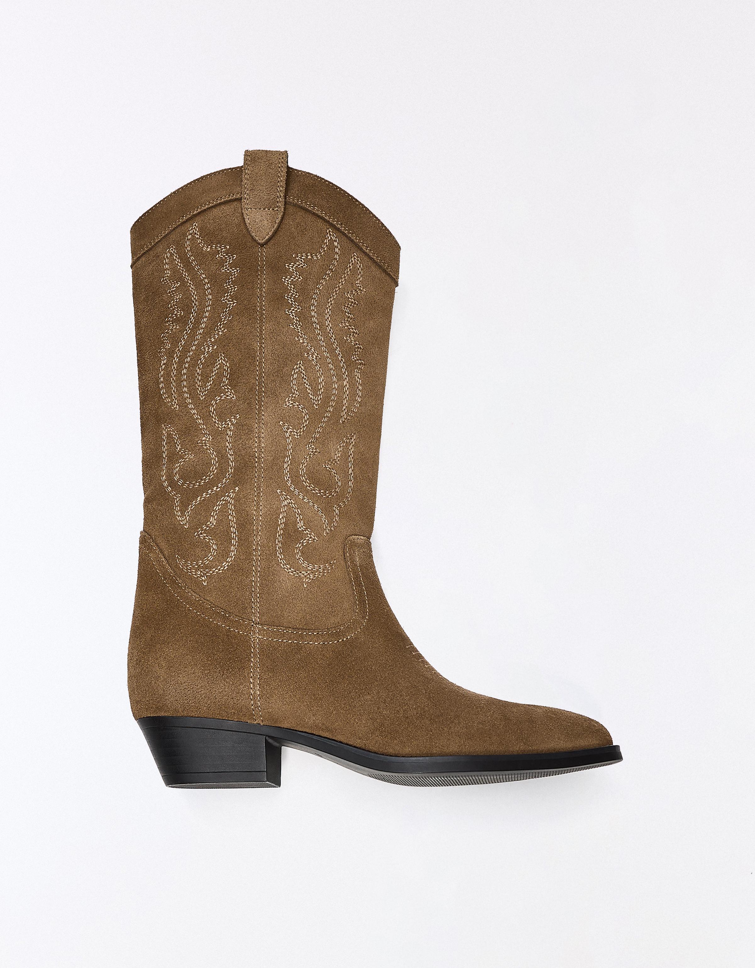 Flat leather cowboy boots — Tan