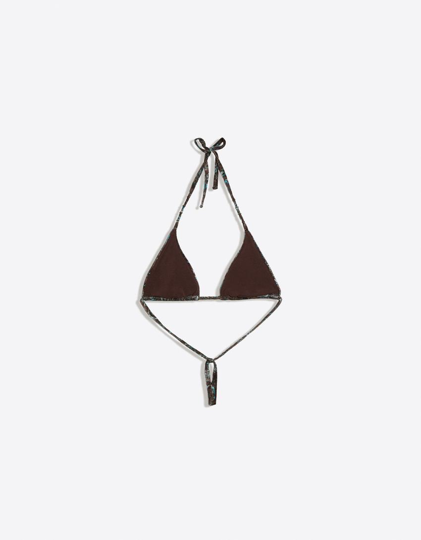 Top bikini triángulo mesh-Azul