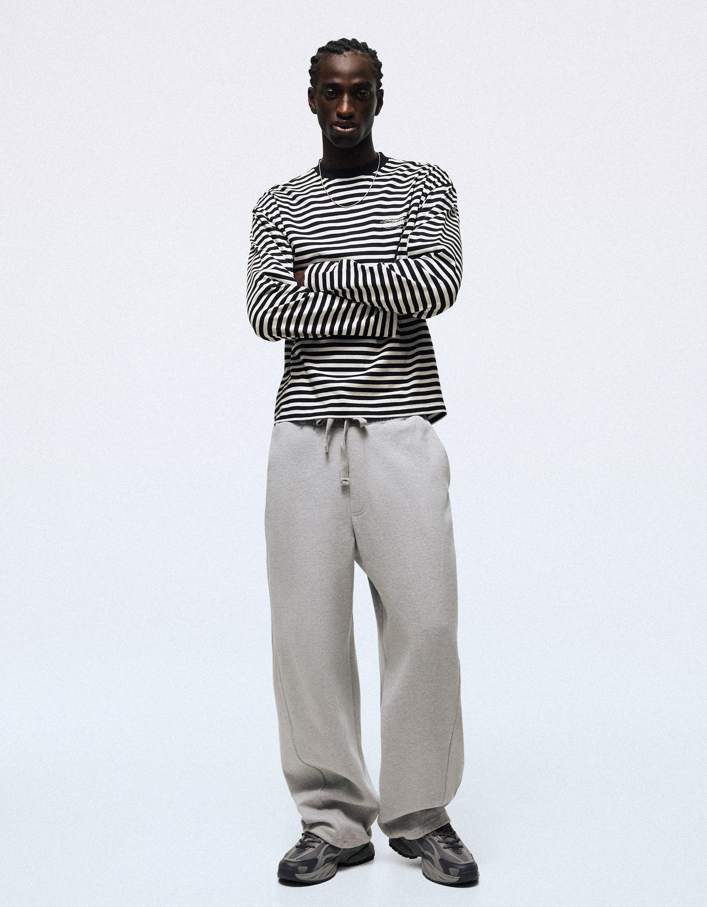 Stripe print long-sleeved T-shirt — White