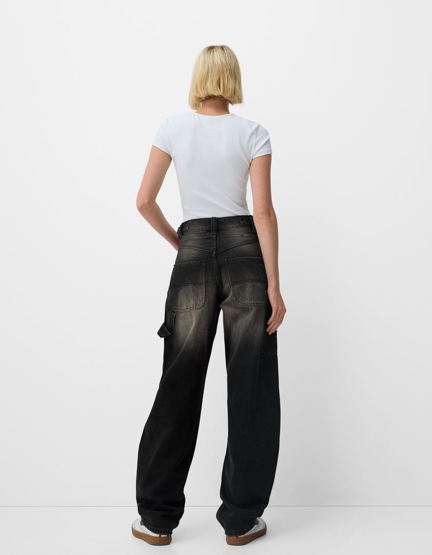 Adjustable balloon fit carpenter jeans-Brown-2