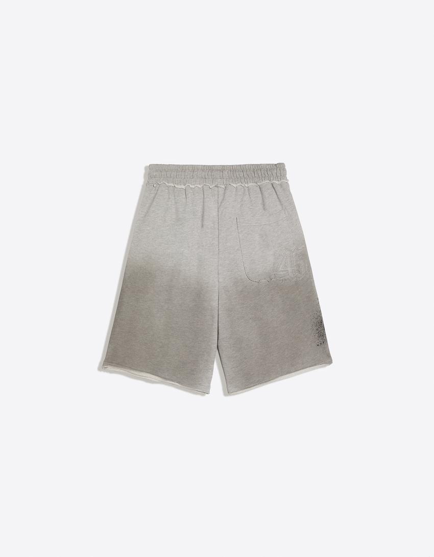 Faded plush Bermuda shorts with print-Grey