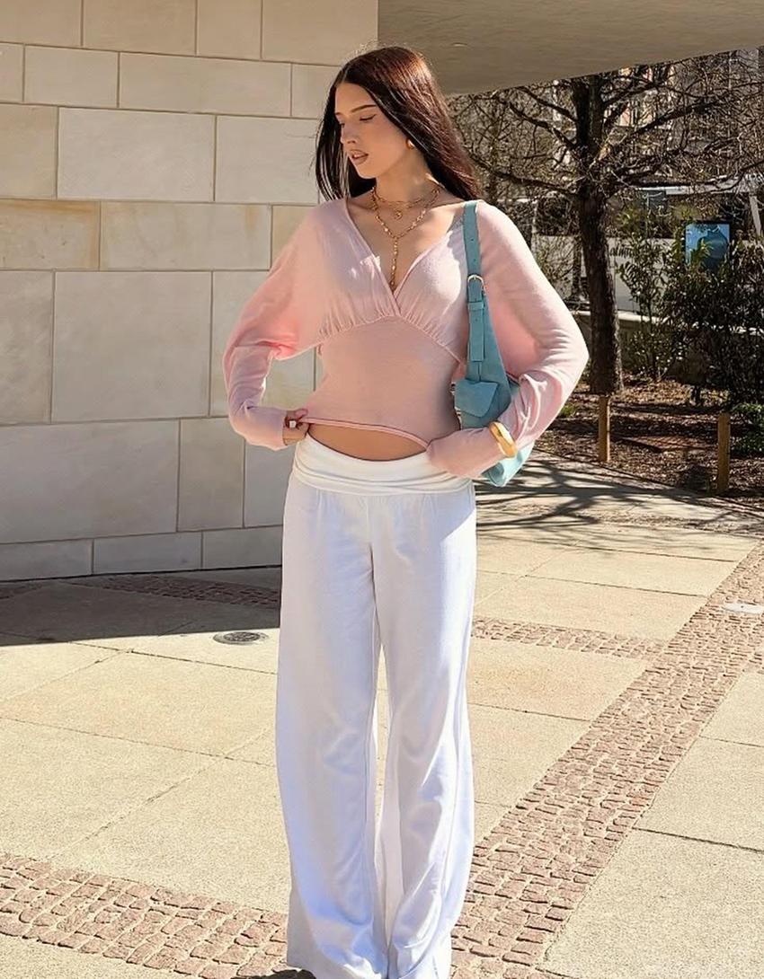 Kıvrık belli pantolon-Beyaz