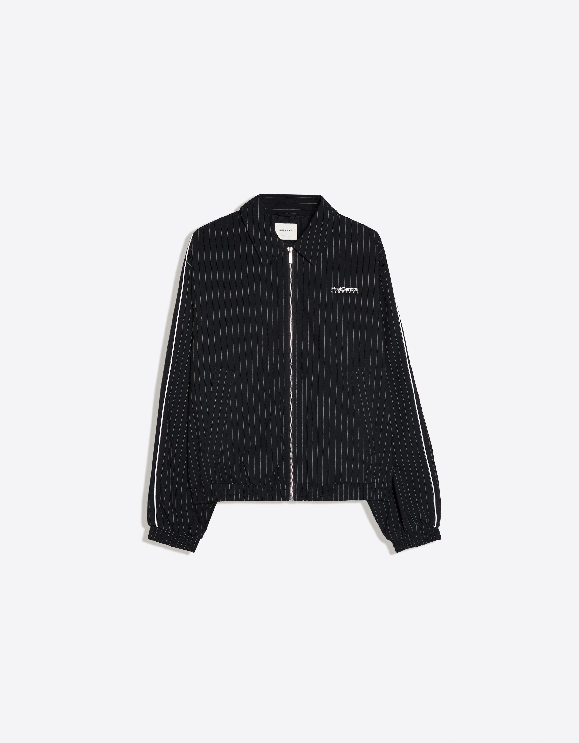 Pinstripe zip-up jacket — Navy