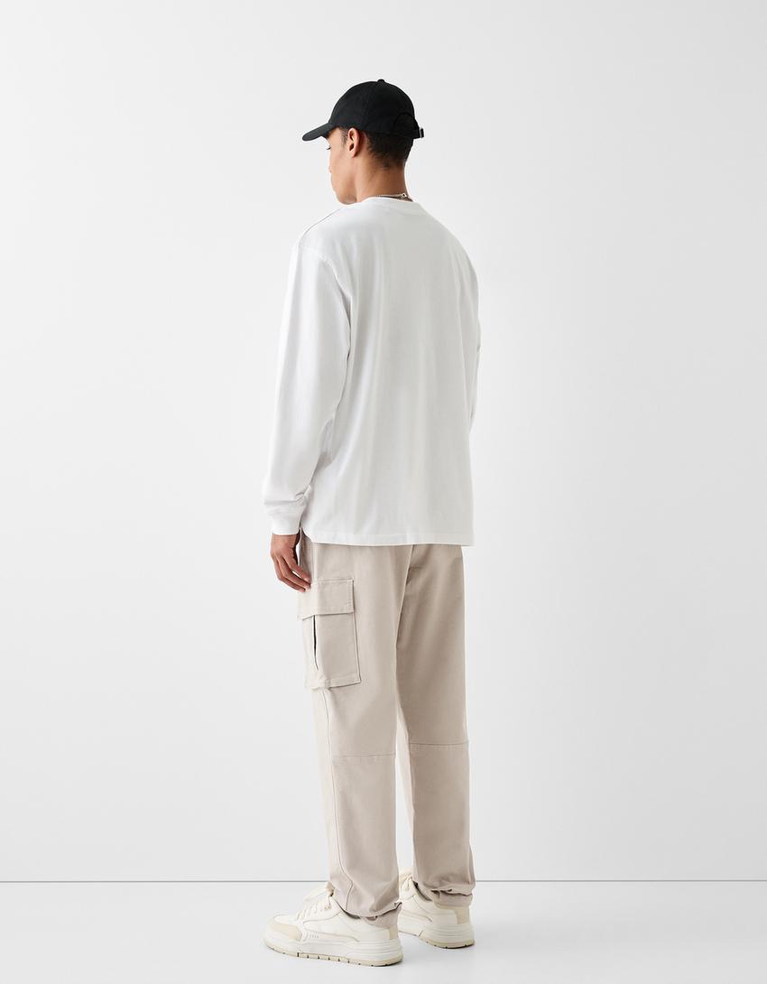 Calças cargo com algodão-Areia-2