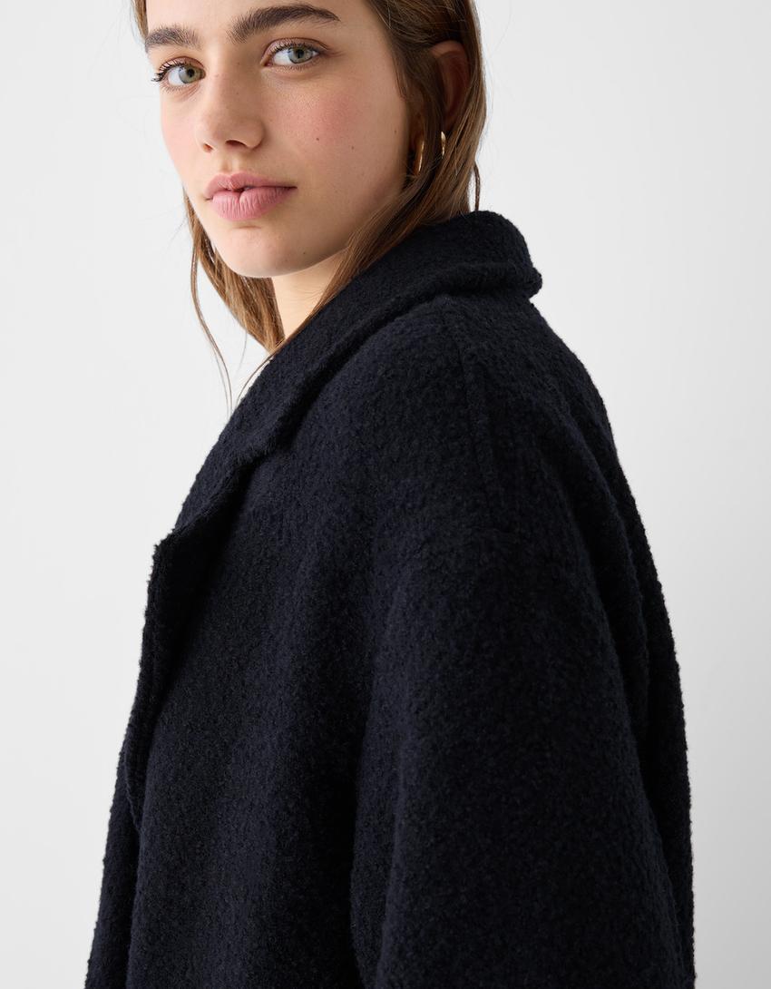 معطف طويل بوكليه بصف أزرار مزدوج-أزرق داكن-6