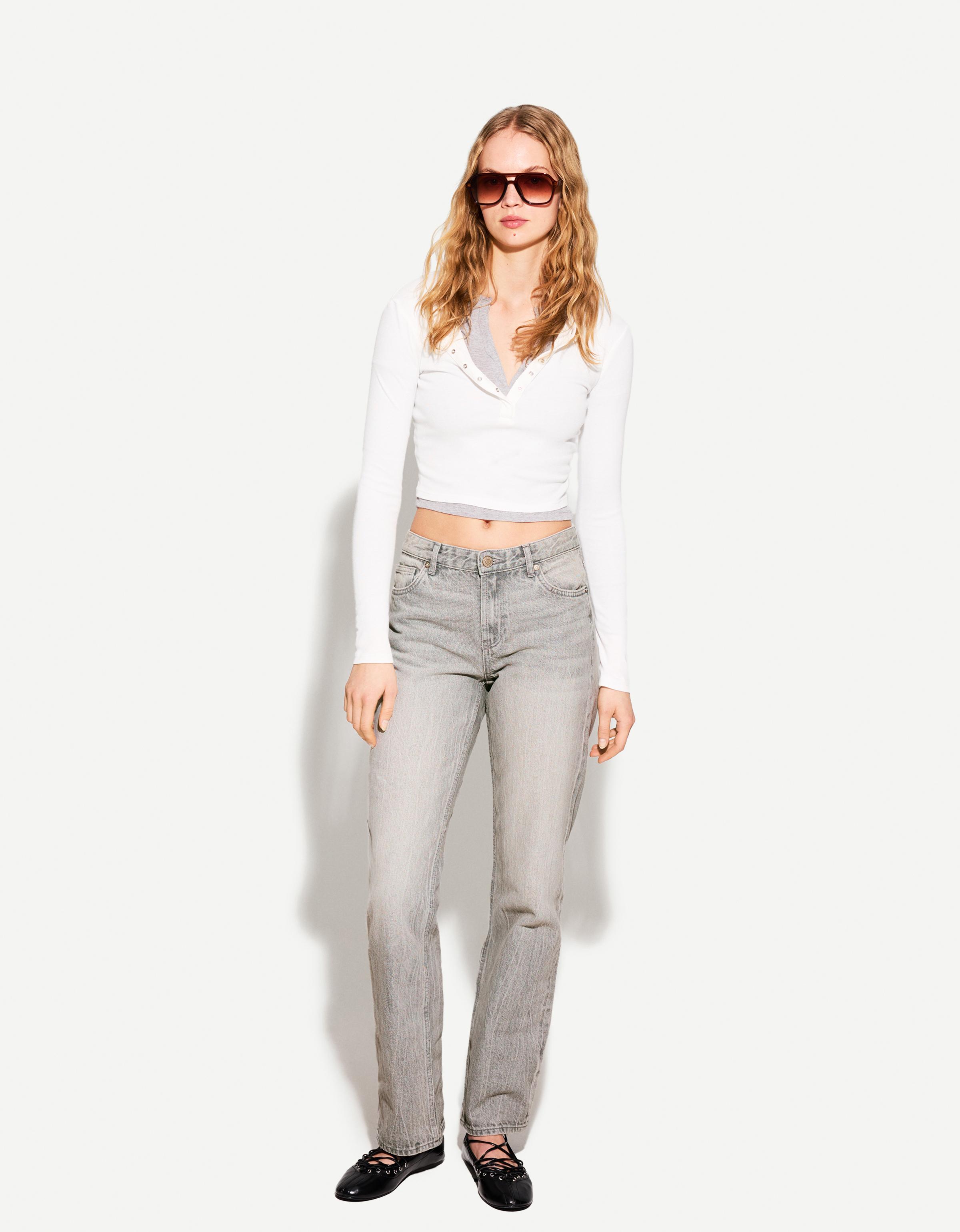 Bershka Straight Fit Jeans Damen 44 Grau