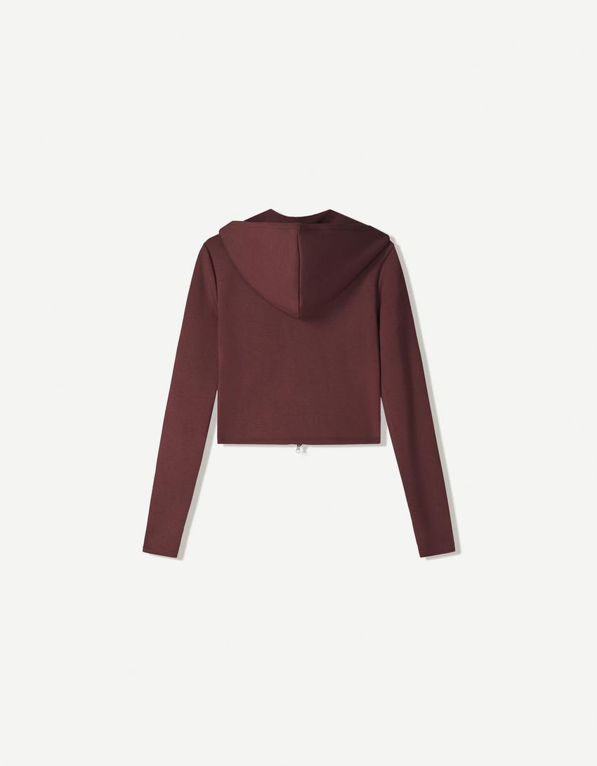 Soft modal blend zip-up hoodie-Burgundy-5