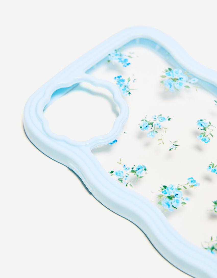 Coque mobile iPhone fleurs-Bleu-3