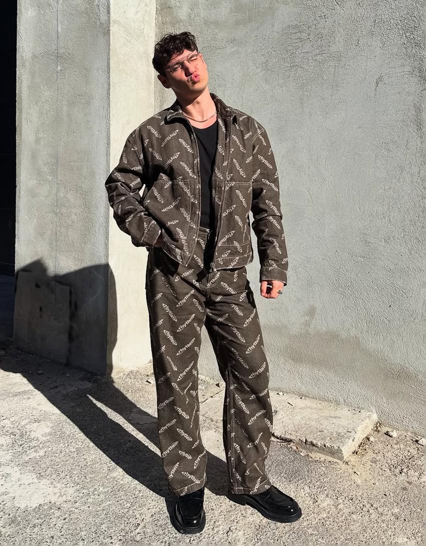 Jacquard-mintás farmerdzseki-Barna