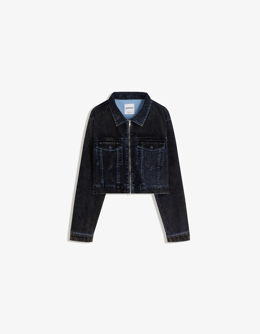 Flocking denim jacket-Brown