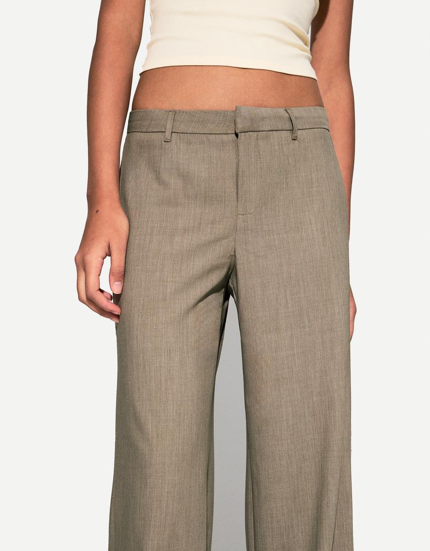 Calças de perna larga tailored fit-Bege escuro-2