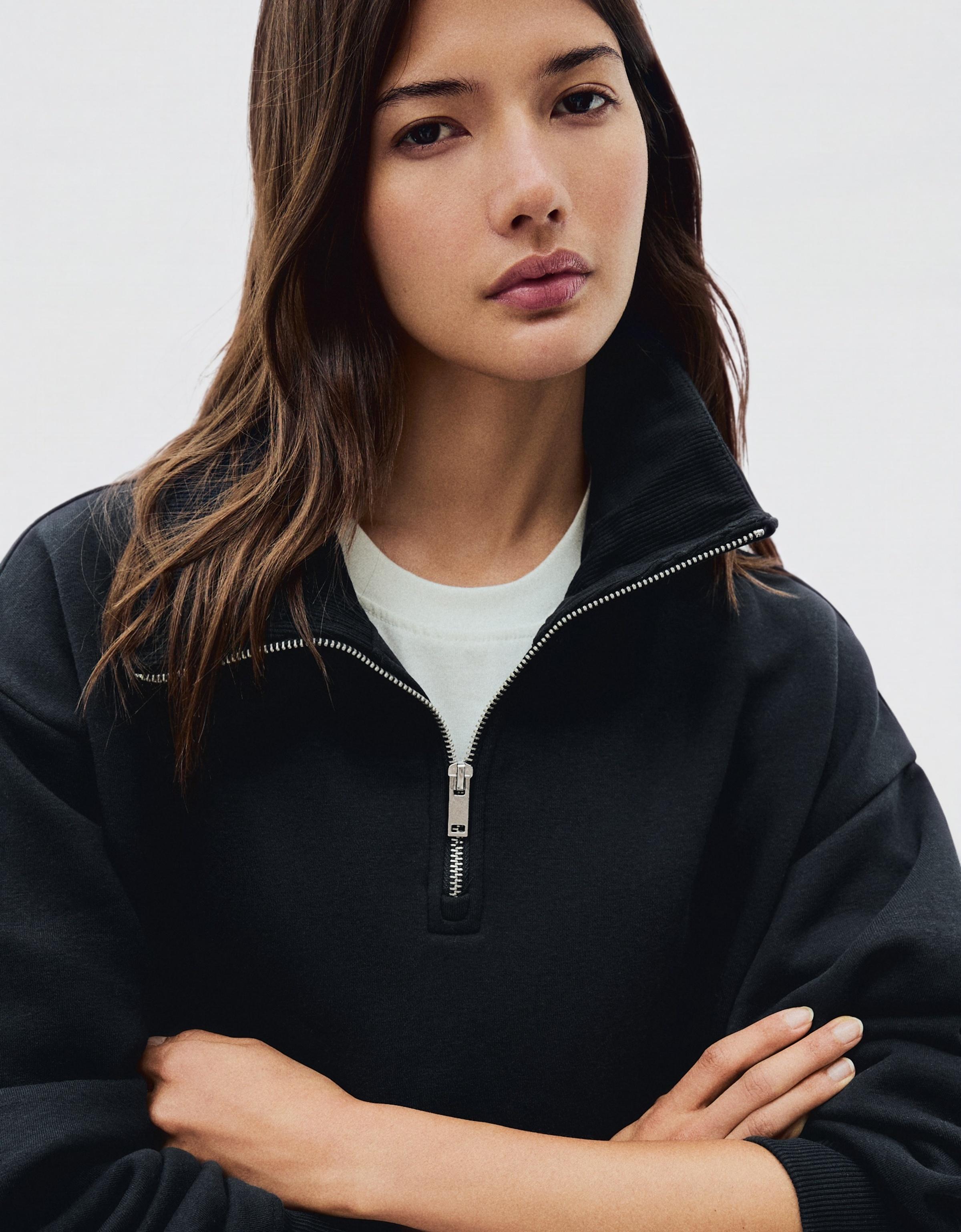 High neck zip-up sweatshirt — Navy