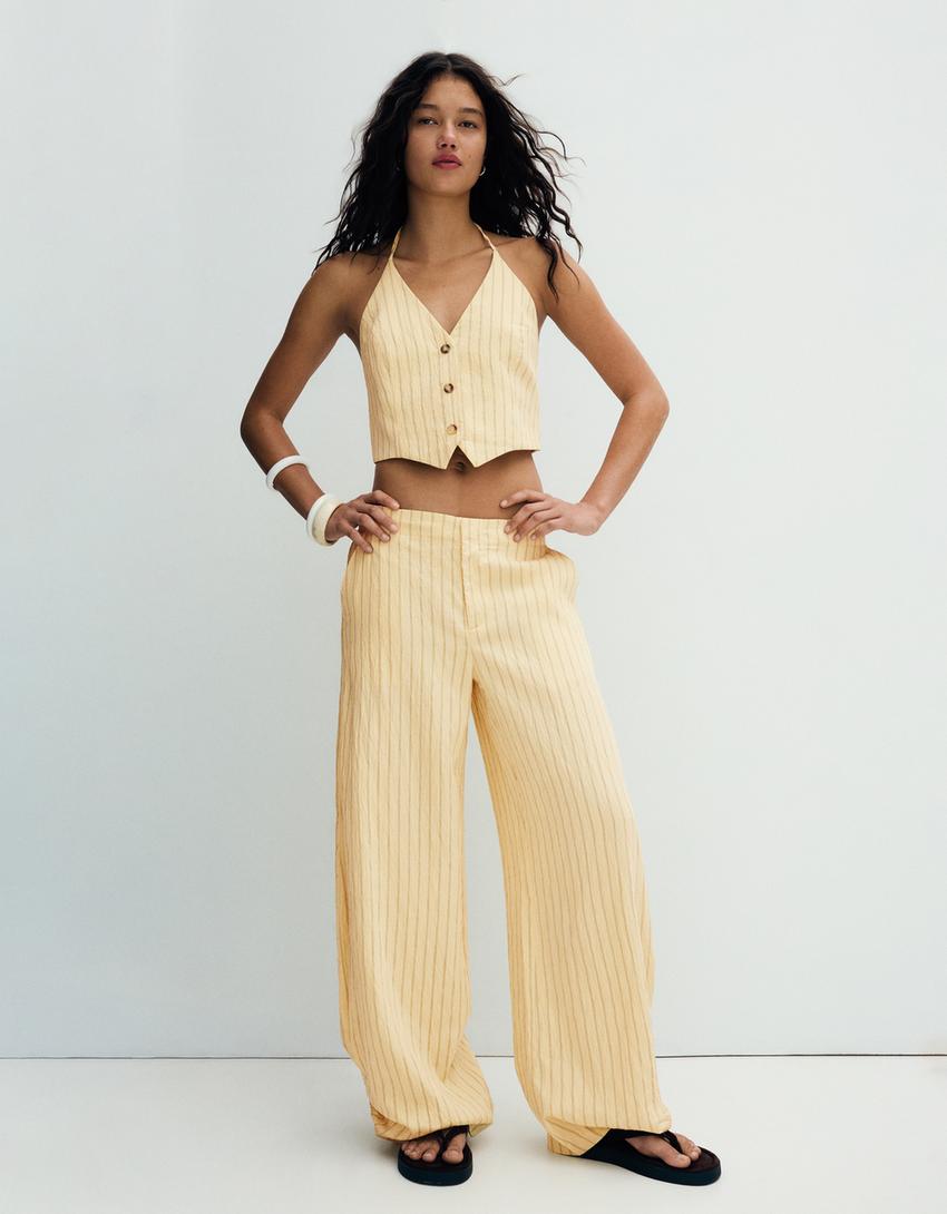 Striped halter vest-Yellow