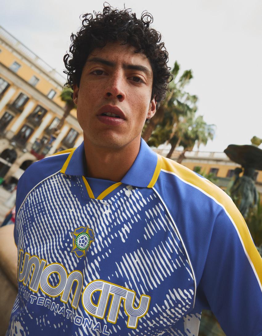 Polo manches courtes imprimé-Bleu
