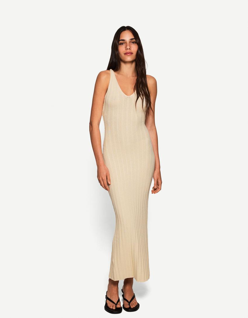 Robe midi bretelles anneau-Écru-0