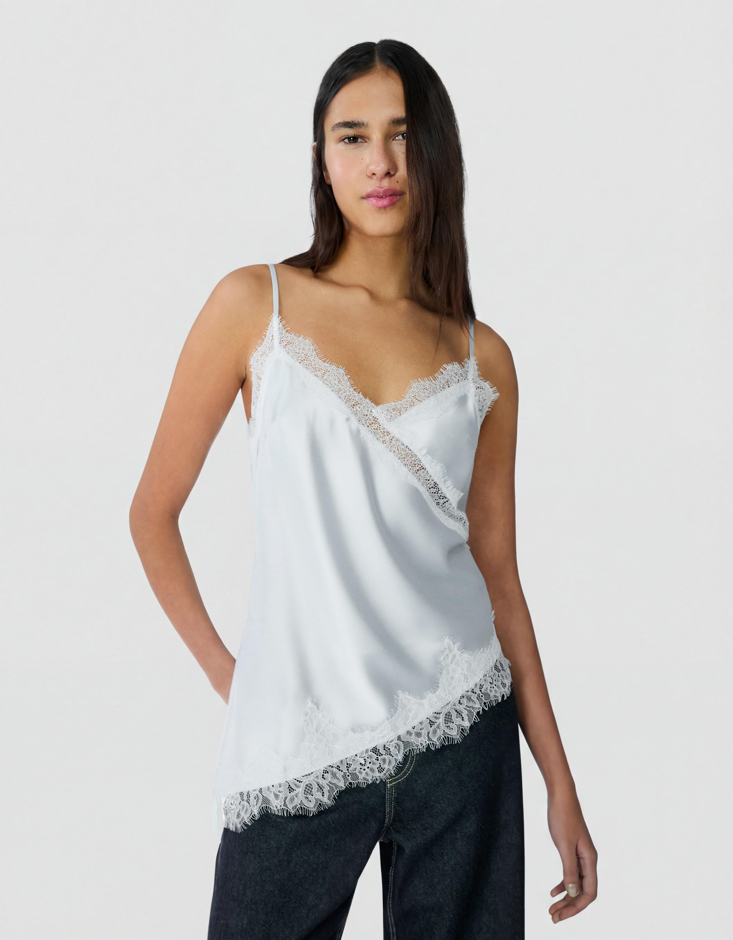 Satin asymmetric strappy top